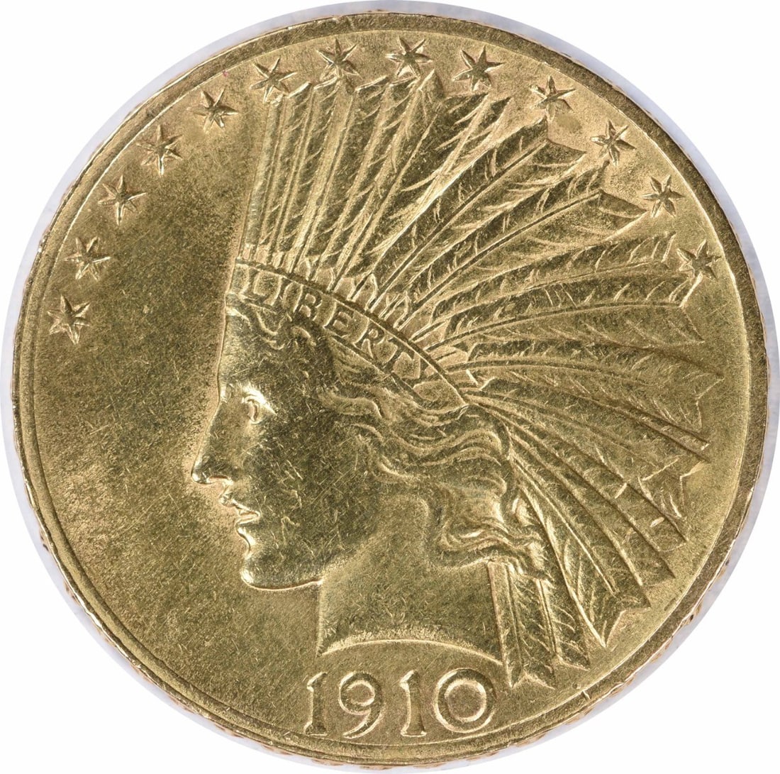 1910 $10 Gold Indian Coin by Augustus Saint Gaudens AU Uncertified: 1910 $10 Gold Indian Coin by Augustus Saint Gaudens AU Uncertified This 1910 $10 Gold Indian coin features a stunning design by Augustus Saint Gaudens and is a notable piece from the pre-1933 era. Str