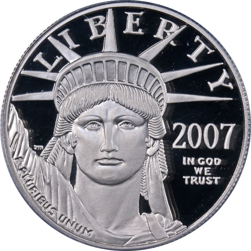 PCGS PR70 DCAM 2007-W $100 Platinum American Eagle: PCGS PR70 DCAM 2007-W $100 Platinum American Eagle This is a 2007-W Platinum American Eagle $100 coin, certified by PCGS with a PR70 DCAM Blue Label. The coin is composed of 0.9995 fine platinum and i