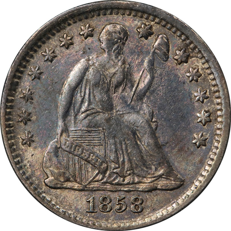 1858 O Seated Liberty Half Dime Silver Coin Choice AU BU: 1858 O Seated Liberty Half Dime Silver Coin Choice AU BU Original 1858-O Seated Liberty Half Dime with Choice AU/BU grade. This pre-owned coin is circulated and features nice eye appeal, nice luster, 