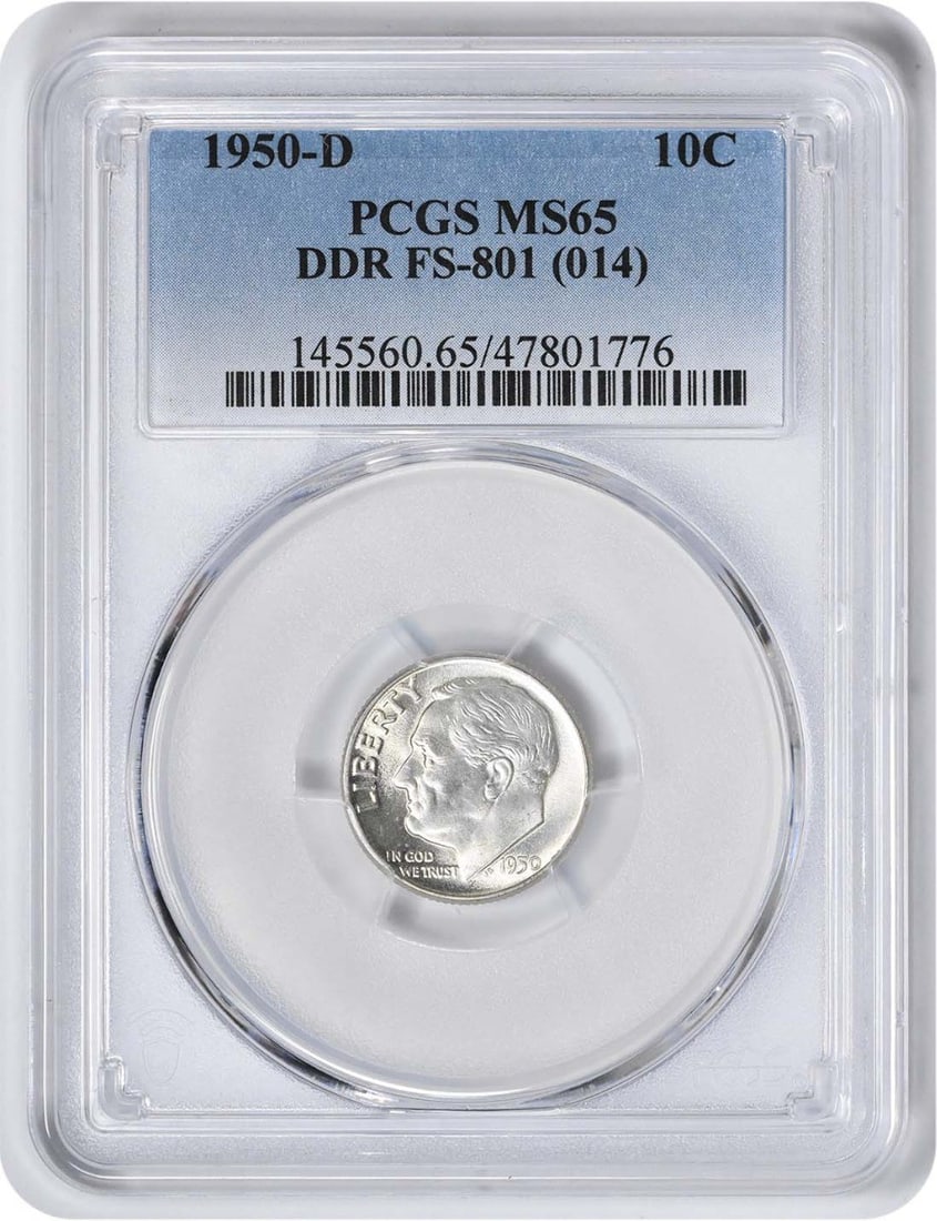 1950-D Roosevelt Silver Dime MS65 PCGS Uncirculated 90% Silver: 1950-D Roosevelt Silver Dime MS65 PCGS Uncirculated 90% Silver This 1950-D Roosevelt Silver Dime is a remarkable collectible coin, certified by PCGS with a grade of MS65. Struck in Denver, this uncirc