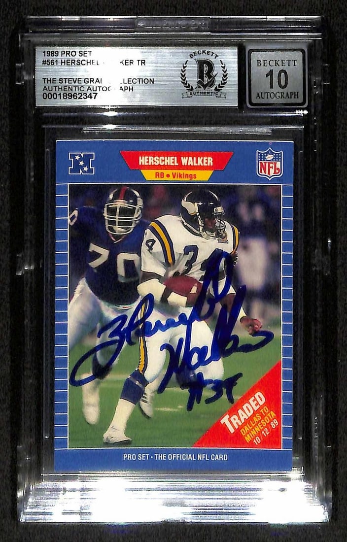 Beckett 10 Herschel Walker 1989 Pro Set Traded Vikings signed card (1 of 1)