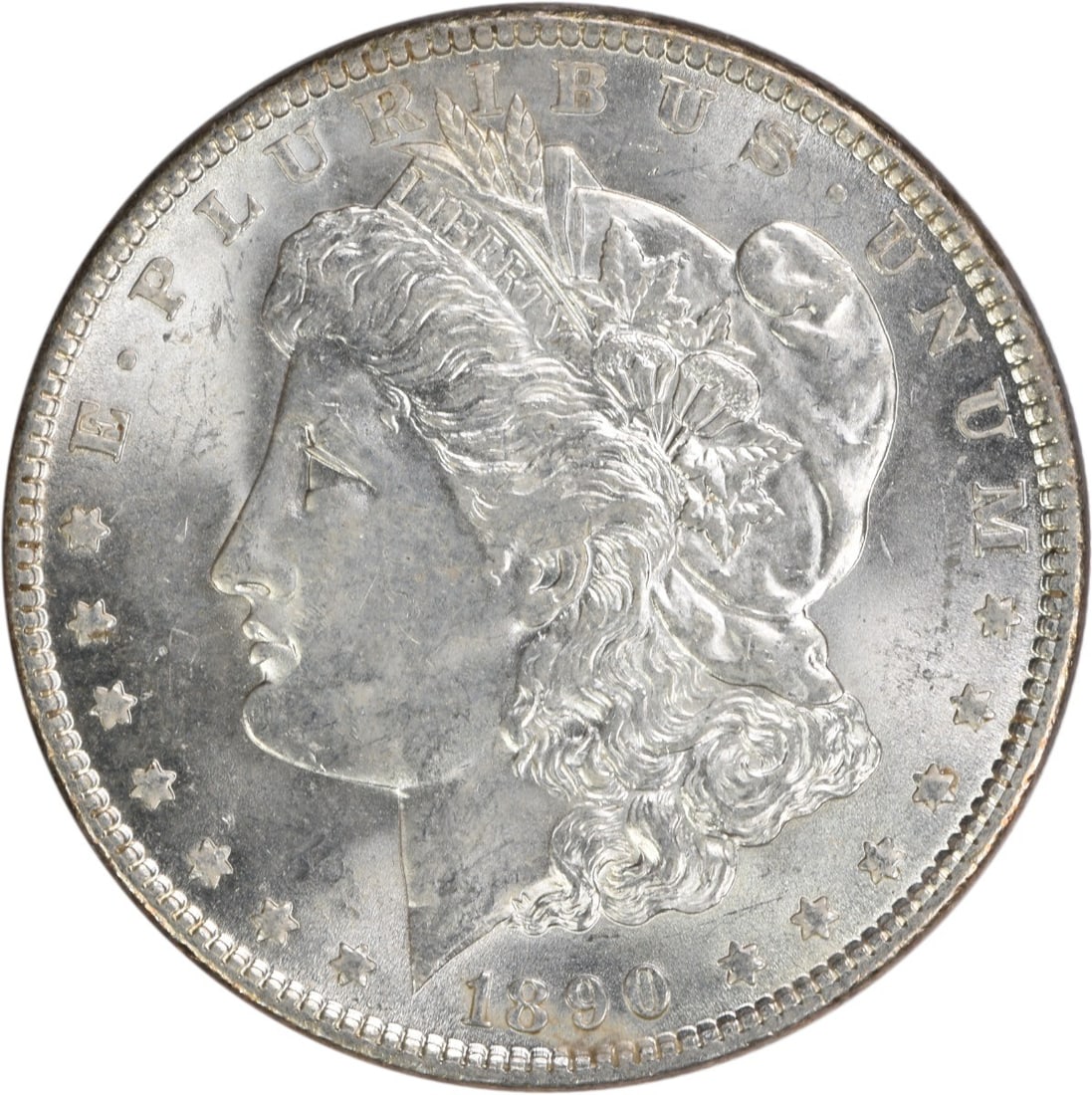 Uncirculated 1890 Morgan Silver Dollar BU No Mint Mark Uncertified: Uncirculated 1890 Morgan Silver Dollar BU No Mint Mark Uncertified This is an uncirculated 1890 Morgan Silver Dollar from the United States. Composed of silver, this coin is in brilliant uncirculated 