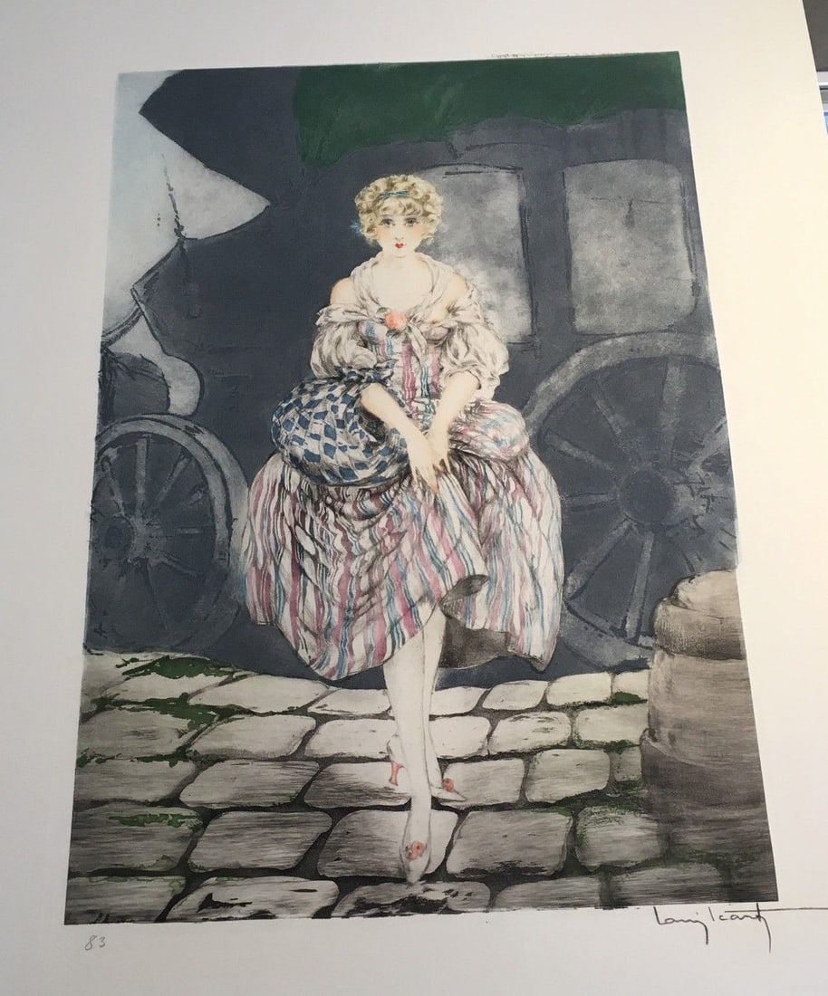 Louis Icart Manon signed Art Deco etching on paper: Louis Icart Manon signed Art Deco etching on paper This is an original etching and aquatint print titled "Manon" by renowned French artist Louis Icart (1888-1950), created circa 1927. The artwork feat