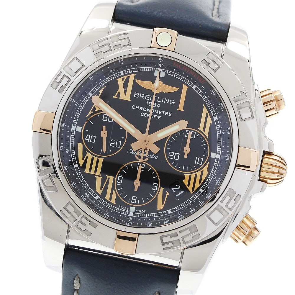 Breitling Chronomat 44 Bicolor Automatic Chronograph Watch Ref IB0110: Breitling Chronomat 44 Bicolor Automatic Chronograph Watch Ref IB0110 Pre-owned Breitling Chronomat 44 Bicolor men's wristwatch with automatic movement and a black dial. This chronograph features date