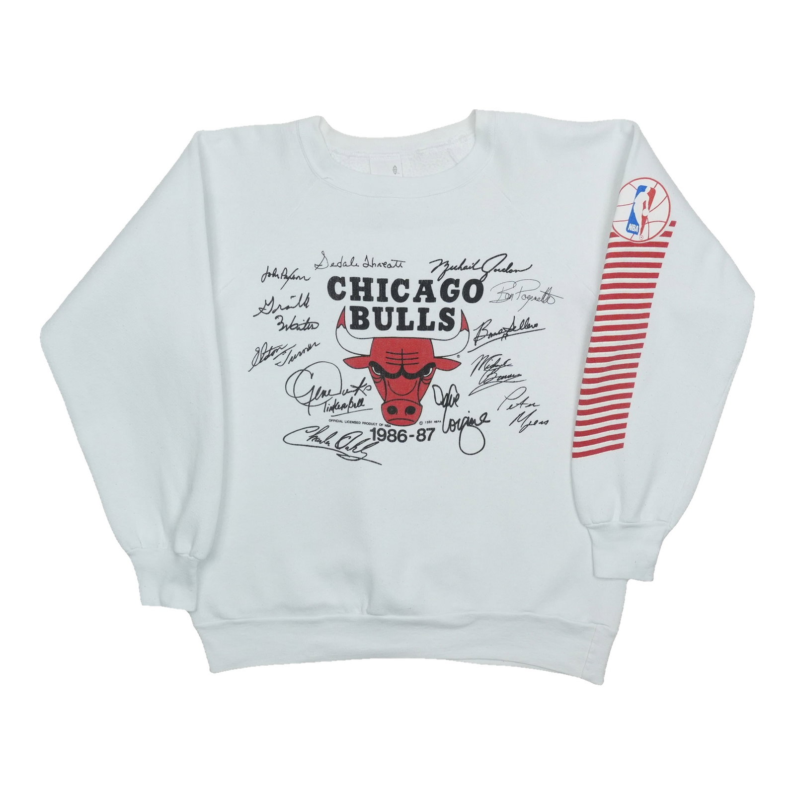 Vintage 1990s Chicago Bulls White Cotton Blend Sweatshirt Medium: Vintage 1990s Chicago Bulls White Cotton Blend Sweatshirt Medium Original vintage 1990s Chicago Bulls sweatshirt in good condition. It is described as a true vintage shirt, not a modern reproduction, 