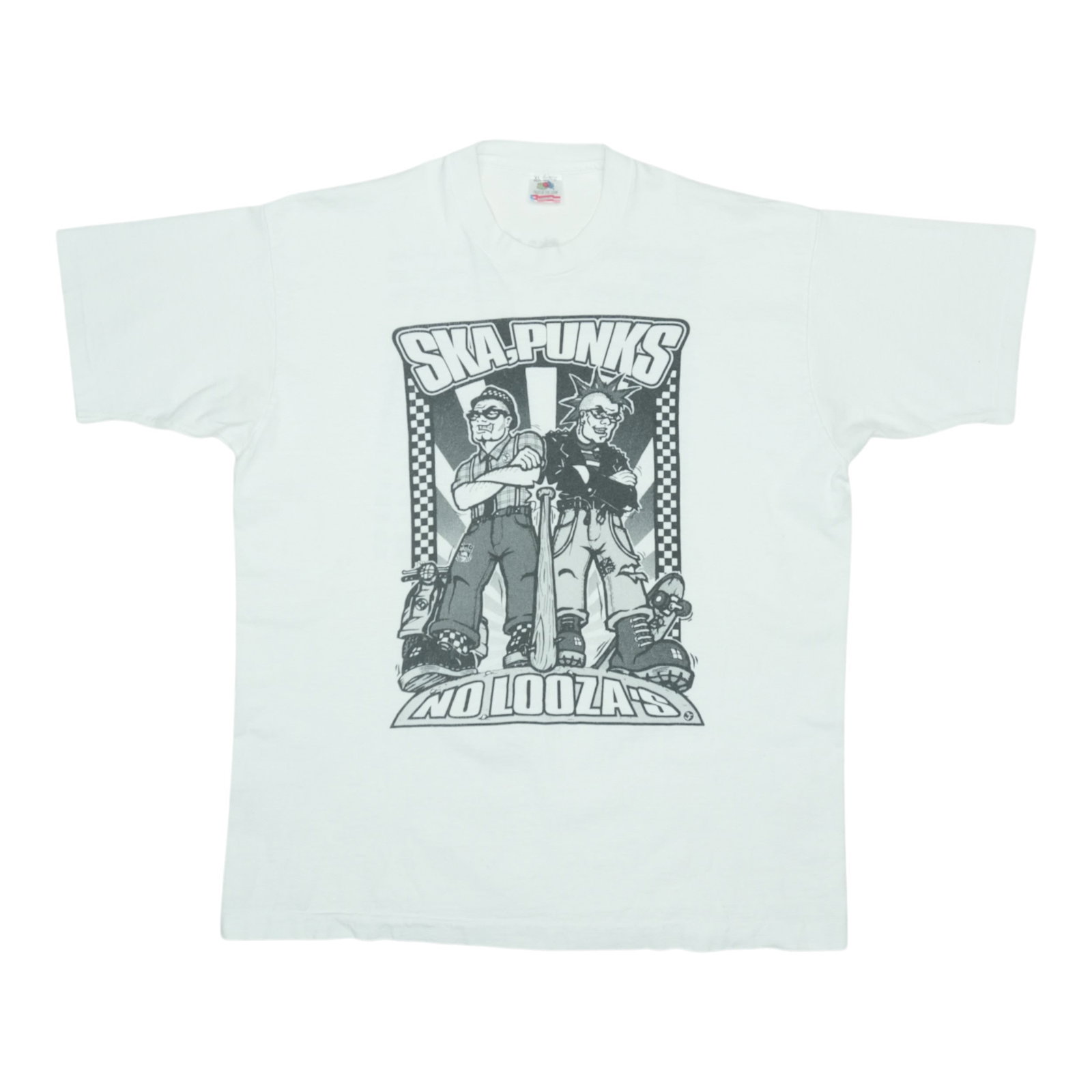 Vintage 1994 No Loozas Ska Punk Festival White Tour T-Shirt Extra Large: Vintage 1994 No Loozas Ska Punk Festival White Tour T-Shirt Extra Large This is an original vintage 1994 Ska Punk No Loozas Music Festival Tour Shirt, featuring front and back graphics. The shirt is m