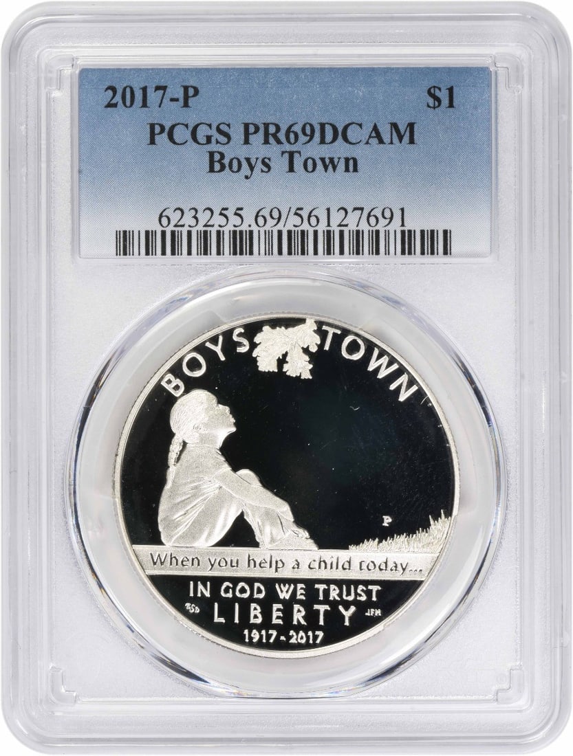 PCGS PR69DCAM 2017 Philadelphia Boys Town Silver Proof Commemorative Dollar (1 of 2)