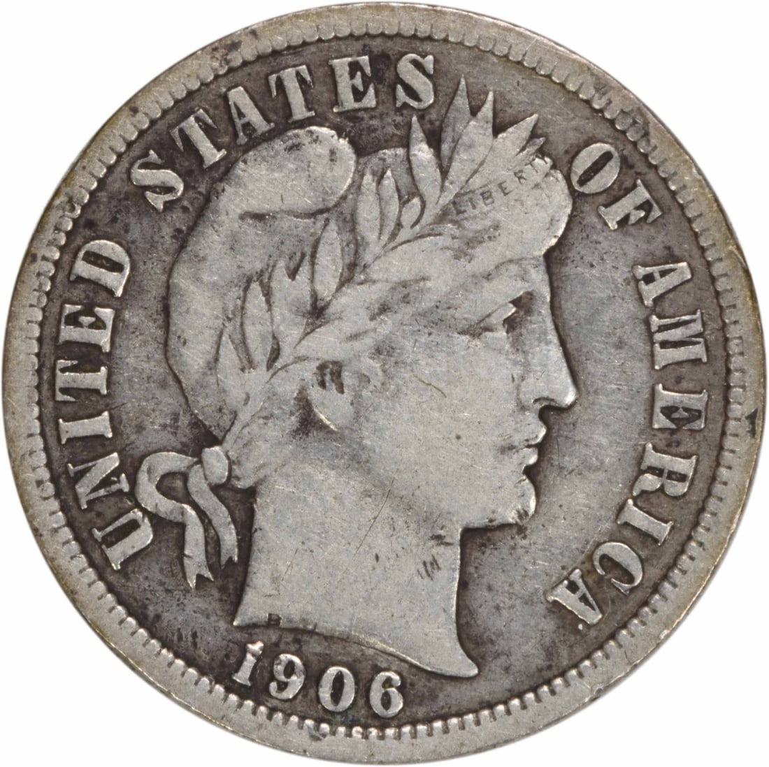 1906-O Barber Dime 10C VF Uncertified 90% Silver Coin: 1906-O Barber Dime 10C VF Uncertified 90% Silver Coin This 1906-O Barber Silver Dime is a remarkable piece of numismatic history. Struck at the New Orleans Mint, this coin features the iconic Barber d