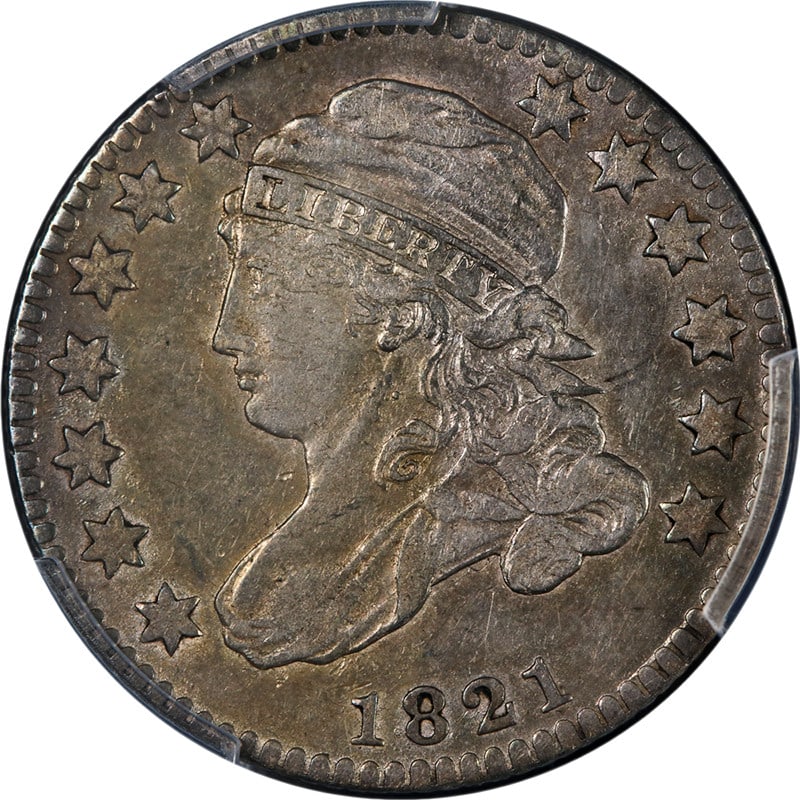1821 Bust Dime Small Date PCGS AU Details Silver Coin: 1821 Bust Dime Small Date PCGS AU Details Silver Coin This 1821 Bust Dime features a small date and is certified by PCGS with an AU Details grade. The coin exhibits excellent eye appeal and a remarkab