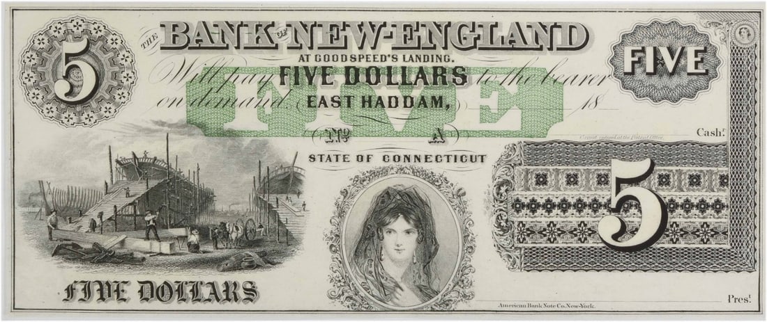 Uncertified Uncirculated $5 Bank of New England East Haddam CT610-25 Note (1 of 2)