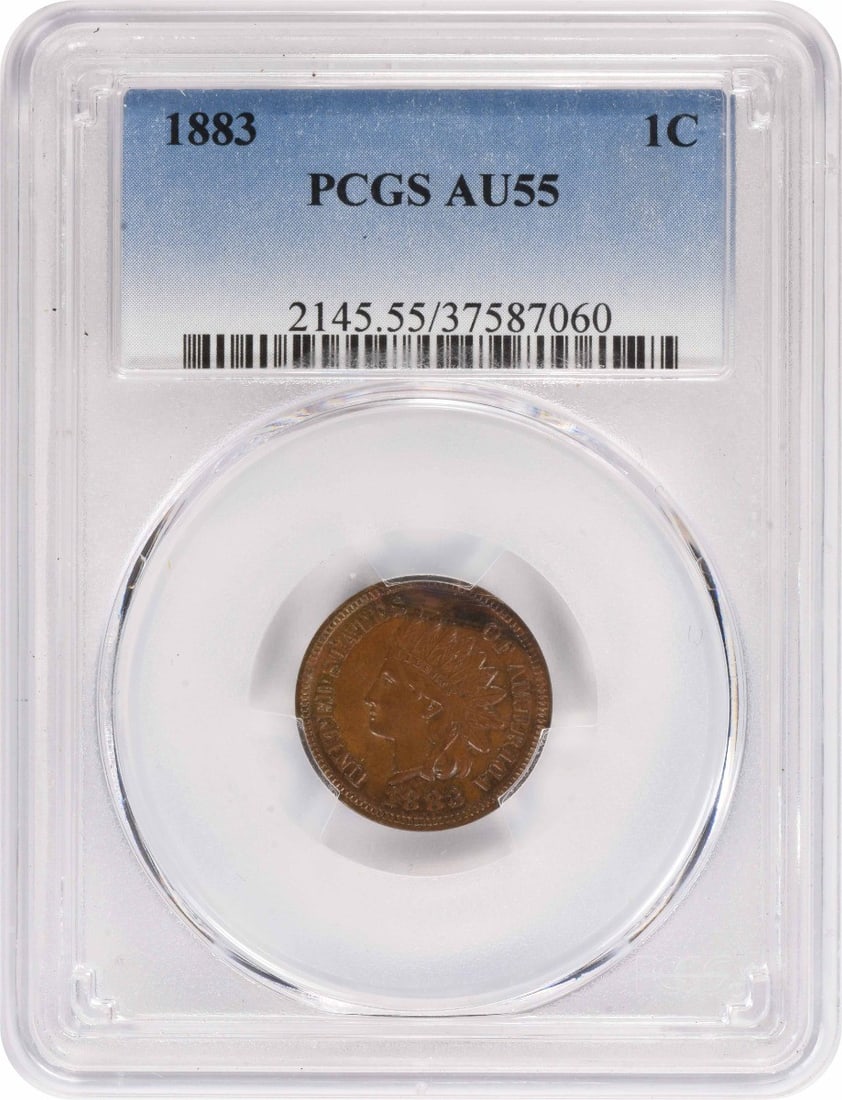 PCGS AU55 1883 Indian Head Small Cent Copper Coin: PCGS AU55 1883 Indian Head Small Cent Copper Coin 1883 Indian Head Small Cent graded AU55 by PCGS. This pre-owned United States coin is a circulated example struck in copper. Specifications Year: 1883