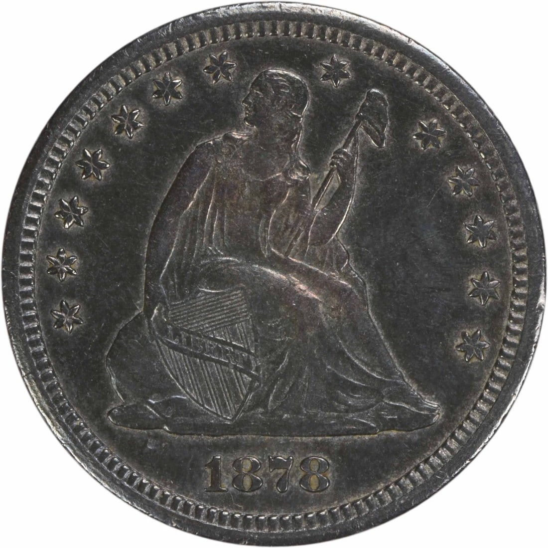 1878 CC Seated Liberty 25C Silver Quarter AU Uncertified: 1878 CC Seated Liberty 25C Silver Quarter AU Uncertified 1878-CC Liberty Seated silver quarter in AU slider condition. This circulated, uncertified United States 25C coin is a pre-owned example of the