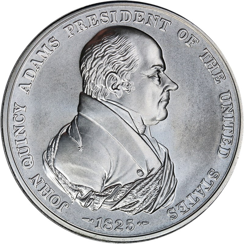 U.S. Mint J. Quincy Adams 1 oz .999 Silver Medal OGP: U.S. Mint J. Quincy Adams 1 oz .999 Silver Medal OGP This U.S. Mint Presidential Silver Medal commemorates John Quincy Adams, weighing 1 oz and made of .999 fine silver. This uncirculated medal exhibi