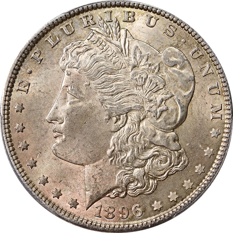 PCGS MS63 1896 Philadelphia Morgan Dollar With Toned Silver Surface: PCGS MS63 1896 Philadelphia Morgan Dollar With Toned Silver Surface This is a 1896-P Morgan Silver Dollar graded MS63 by PCGS, featuring attractive toning. The coin is uncirculated and composed of sil
