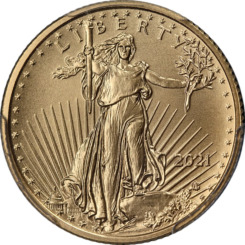 General Casey Signed 2021 Gold Eagle $10 Type 2 PCGS MS70 First Strike: General Casey Signed 2021 Gold Eagle $10 Type 2 PCGS MS70 First Strike This 2021 Gold American Eagle $10 Type 2 coin is graded PCGS MS70, denoting a perfect uncirculated condition. It is a 1st Strike 