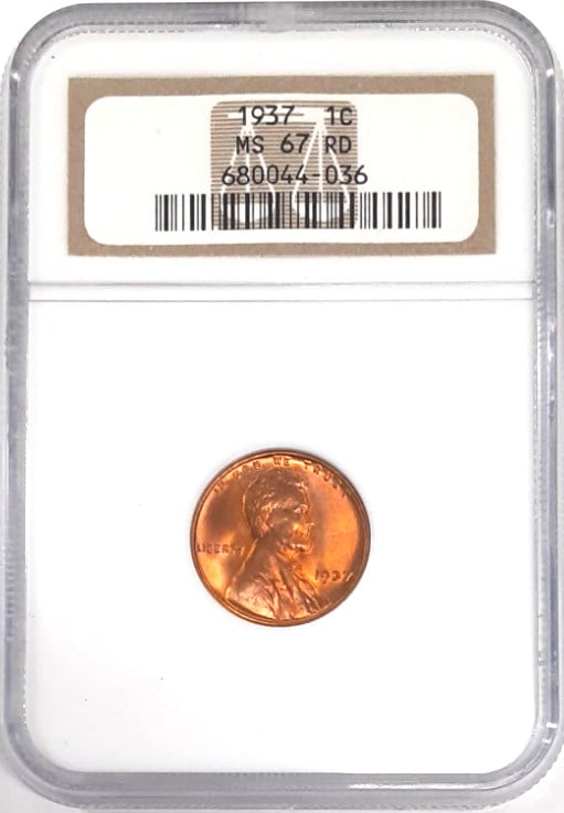 NGC MS-67 Red 1937 Lincoln Wheat Cent Philadelphia Bronze Coin (1 of 4)