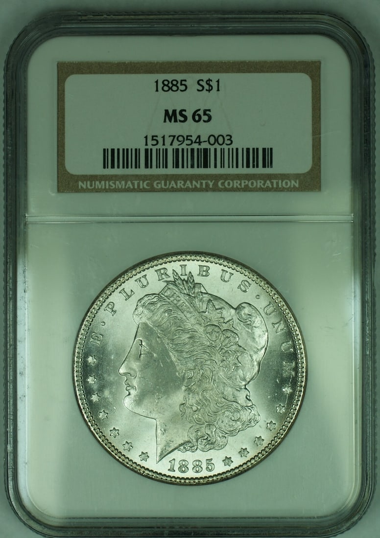 NGC MS 65 Certified 1885 Morgan Silver Dollar Coin: NGC MS 65 Certified 1885 Morgan Silver Dollar Coin This 1885 Morgan Silver Dollar is certified by NGC with a grade of MS 65, indicating its uncirculated condition. Composed of silver, this coin origin