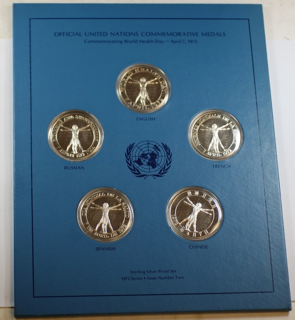 Set of 5 Sterling Silver 1972 United Nations World Health Day Proof Medals (1 of 4)