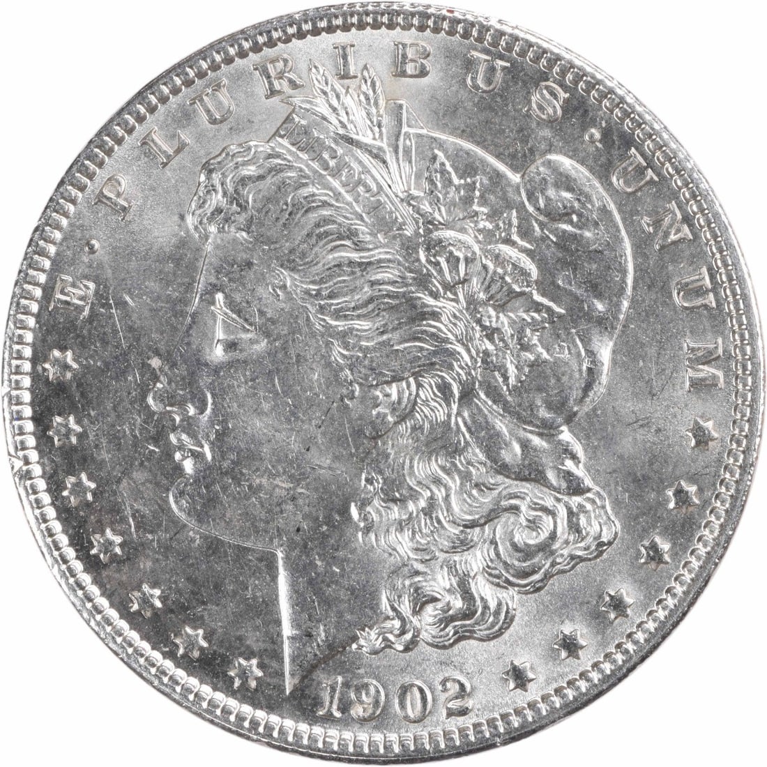 Choice BU 1902 Silver Morgan Dollar Uncirculated Uncertified Coin: Choice BU 1902 Silver Morgan Dollar Uncirculated Uncertified Coin This is a 1902 Morgan Silver Dollar from the United States, featuring a Choice Brilliant Uncirculated (BU) grade. The coin is composed