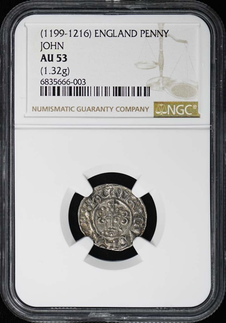 England John Penny NGC AU53: England John Penny NGC AU53 This is a circulated John Penny from England dating between 1199 and 1216. The coin has been graded AU53 by NGC and is certified with number 6835666003. It originates from 