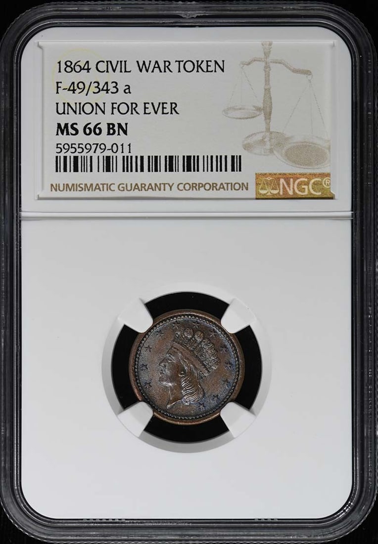 NGC MS66BN 1864 Civil War Token F-49 343 (1 of 4)