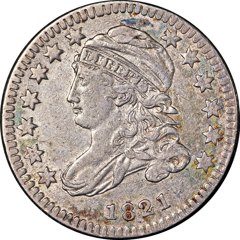1821 Small Date Bust Dime Silver Choice XF AU: 1821 Small Date Bust Dime Silver Choice XF AU This original 1821 Bust Dime features the highly sought-after 'Small Date' variety. Graded as Choice XF/AU, it offers impressive eye appeal with attractiv