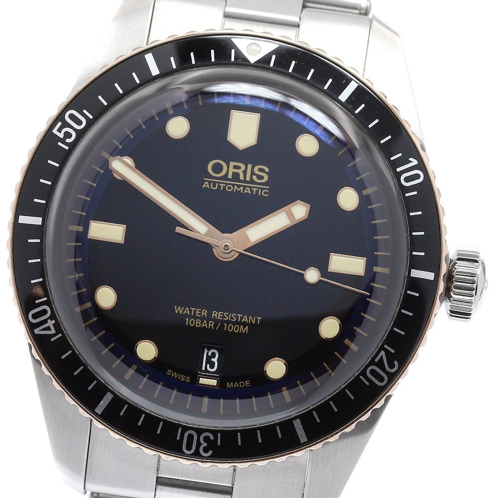 ORIS Divers Sixty-Five Date Automatic Mens Watch Ref 01 733 7707 4354-07 8 20 18: ORIS Divers Sixty-Five Date Automatic Mens Watch Ref 01 733 7707 4354-07 8 20 18 Pre-owned ORIS men's wristwatch from the Divers Sixty-Five Date line, with a black dial, automatic movement, and date f
