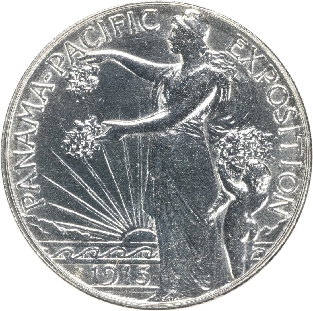 1915-S Panama-Pacific silver commemorative half dollar BU uncertified: 1915-S Panama-Pacific silver commemorative half dollar BU uncertified This is a 1915 Panama-Pacific Commemorative Silver Half Dollar from the United States. The coin is uncirculated and in Brilliant U