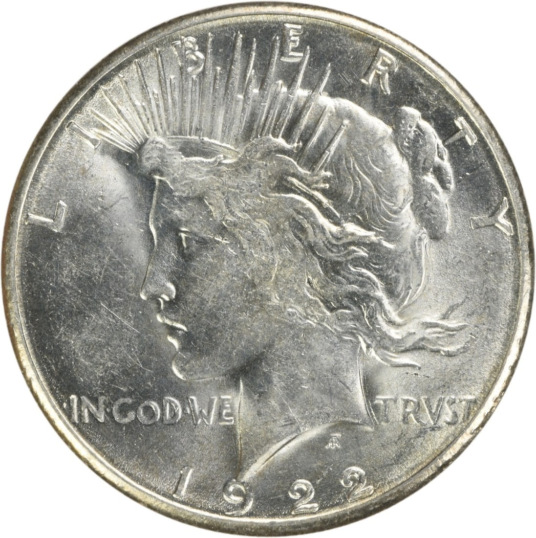 1922 S $1 Peace Dollar Silver Uncirculated Uncertified: 1922 S $1 Peace Dollar Silver Uncirculated Uncertified 1922-S Peace Silver Dollar in uncirculated, pre-owned condition. This uncertified United States $1 coin is struck in silver and identified as KM 