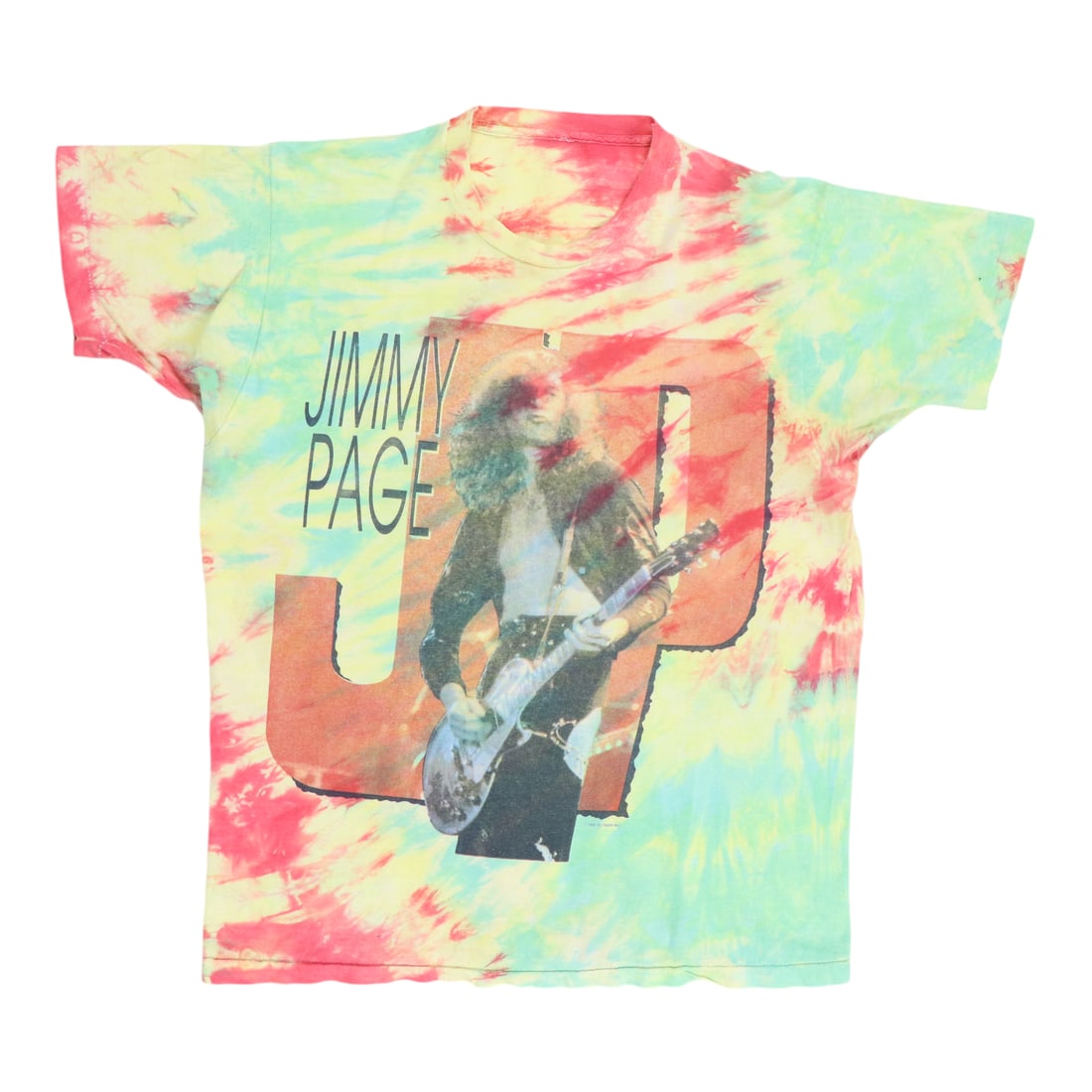 Vintage 1988 Jimmy Page Cotton Tie Dye T Shirt: Vintage 1988 Jimmy Page Cotton Tie Dye T Shirt This is an original vintage 1988 Jimmy Page tie dye shirt, not a modern reproduction. The shirt is made of 100% cotton and features a vibrant tie dye pat