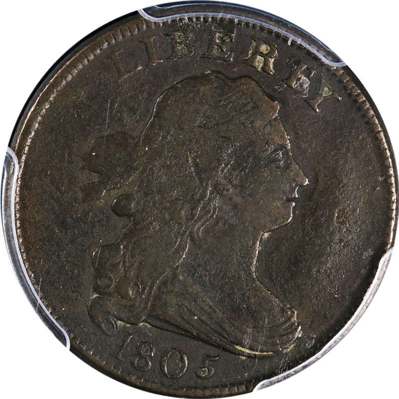 1805 Half Cent Small 5 Stems PCGS Genuine C-3 R.5 Copper Coin: 1805 Half Cent Small 5 Stems PCGS Genuine C-3 R.5 Copper Coin This 1805 Half Cent features the Small 5 and Stems design, certified as PCGS Genuine C-3 R.5, showcasing a nice strike and decent eye appe