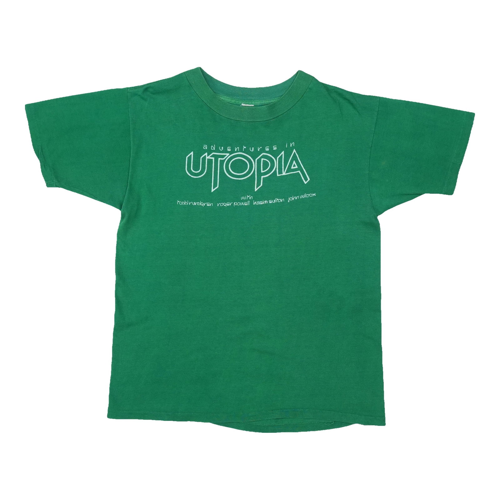Vintage 1980 Utopia Graphic T Shirt Green 50 50 Poly Cotton (1 of 4)