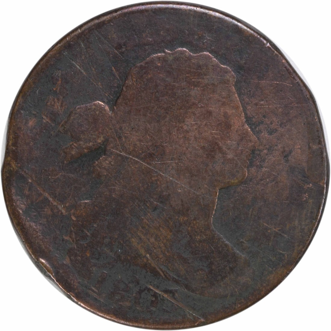 1803 Draped Bust Large Cent Copper Coin AG Uncertified: 1803 Draped Bust Large Cent Copper Coin AG Uncertified This 1803 Large Cent features the iconic Draped Bust design by Robert Scot, minted in Philadelphia. As an AG grade coin, it has circulated and sh