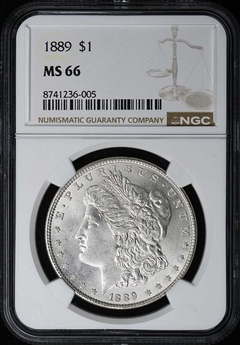NGC MS66 1889 Philadelphia Morgan Silver Dollar: NGC MS66 1889 Philadelphia Morgan Silver Dollar This 1889 Morgan Dollar is certified by NGC with a grade of MS66. It is an uncirculated coin minted in Philadelphia and originates from the United State