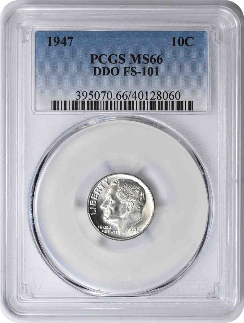 1947 DDO FS-101 Roosevelt 10C MS66 Silver Coin PCGS Certified: 1947 DDO FS-101 Roosevelt 10C MS66 Silver Coin PCGS Certified This 1947 Roosevelt Silver Dime from the United States is an uncirculated coin, certified by PCGS with a grade of MS66. Composed of 90% si