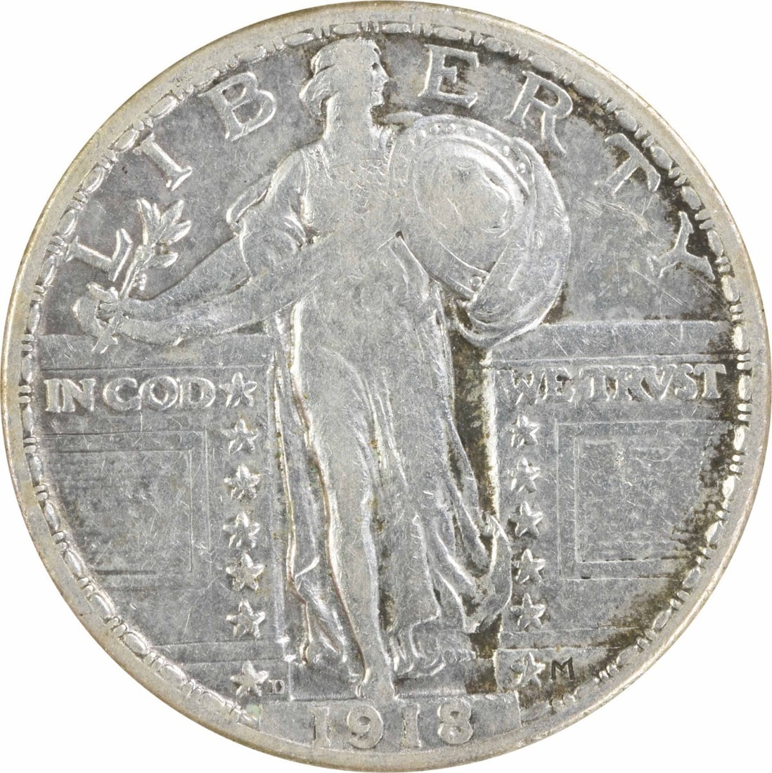 1918 D 25C Standing Liberty Quarter Silver EF Uncertified: 1918 D 25C Standing Liberty Quarter Silver EF Uncertified 1918-D Standing Liberty quarter in circulated EF grade. This pre-owned United States 25C coin is composed of silver and is uncertified. Specif