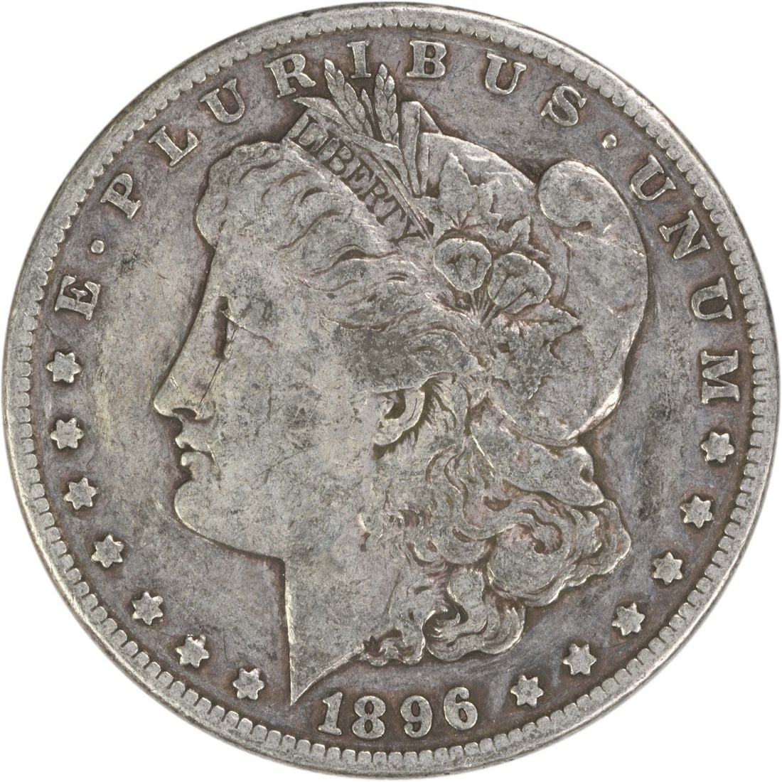 San Francisco Mint 1896 Morgan Dollar VF Grade Uncertified Silver Coin: San Francisco Mint 1896 Morgan Dollar VF Grade Uncertified Silver Coin This 1896-S Morgan Silver Dollar is a circulated coin minted in San Francisco. Composed of 90% silver and 10% copper, it features