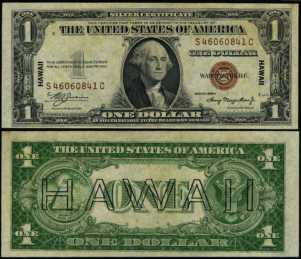 $1 1935-A Hawaii Note S-C Block Choice Uncirculated: $1 1935-A Hawaii Note S-C Block Choice Uncirculated This uncirculated $1 1935-A Hawaii Note (FR. 2300) showcases original paper quality with remarkable embossing and vibrant color. It features a sharp