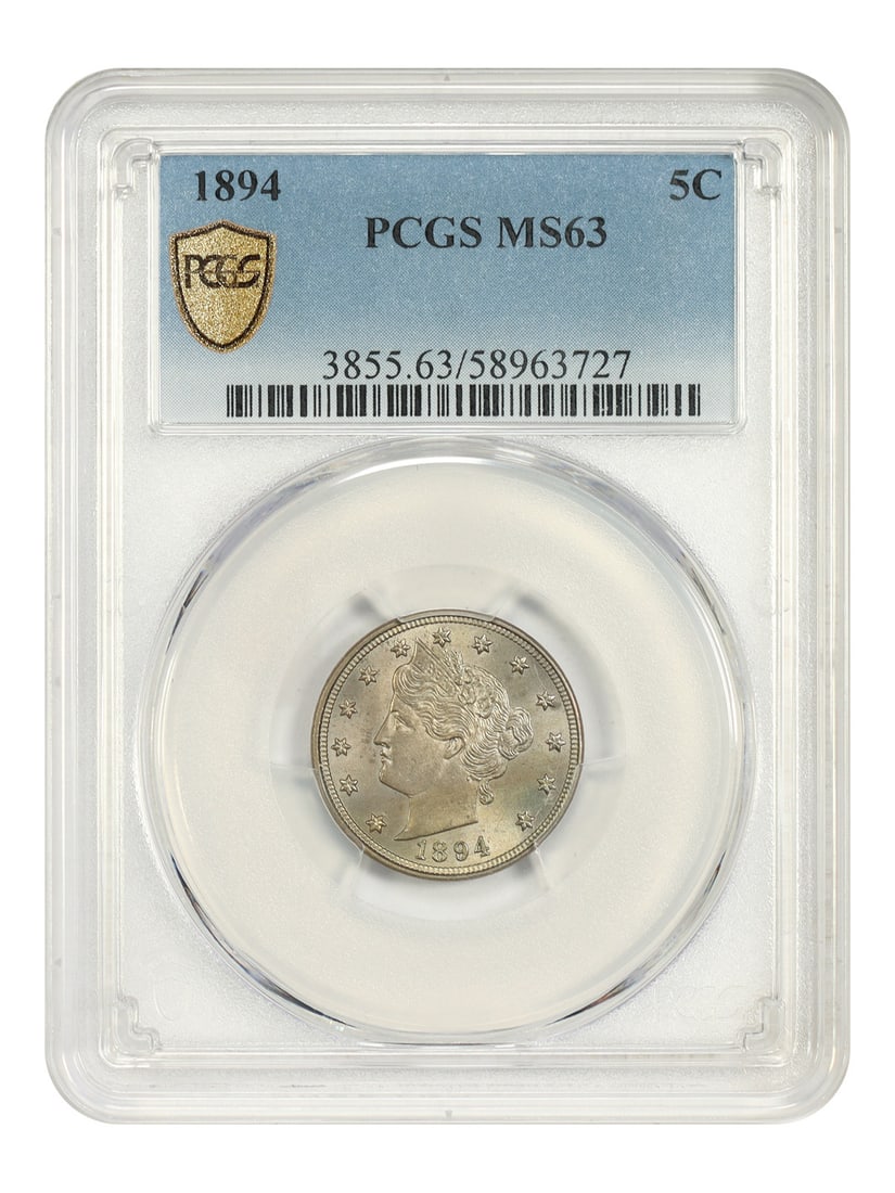 PCGS MS63 1894 Liberty Head 5C Nickel: PCGS MS63 1894 Liberty Head 5C Nickel 1894 Liberty Nickel certified by PCGS in MS63 grade. This uncirculated pre-owned coin is a 5C issue from Philadelphia. Specifications Denomination: 5C Year: 1894 
