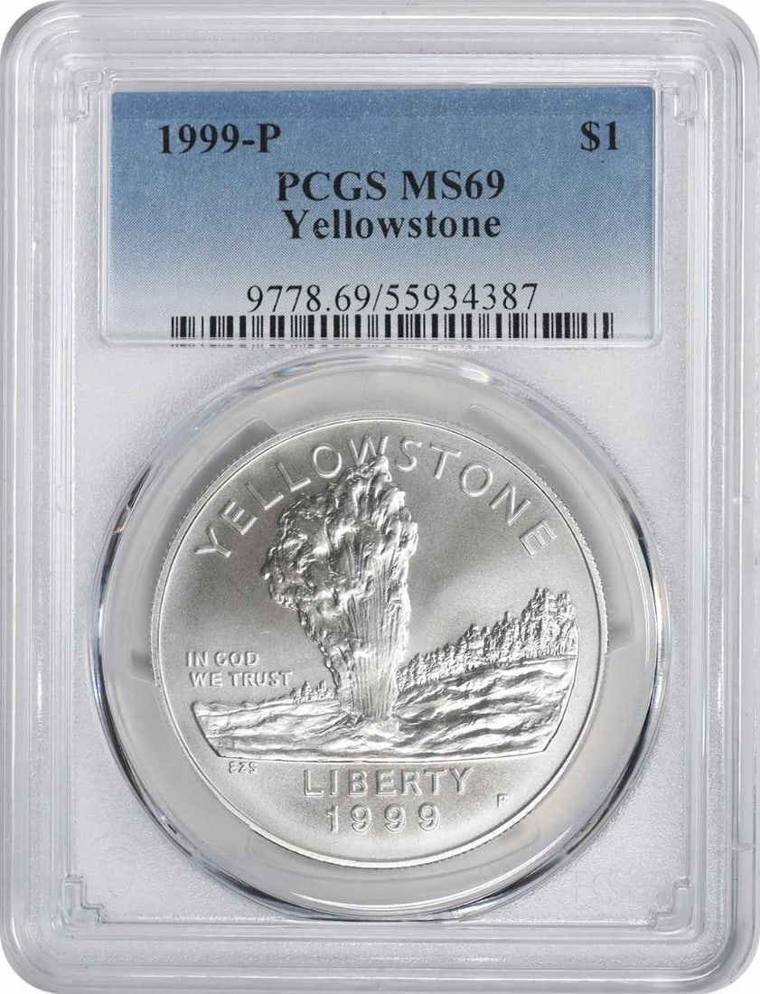 Yellowstone 1999-P Silver Commemorative Dollar PCGS MS69 Philadelphia Mint: Yellowstone 1999-P Silver Commemorative Dollar PCGS MS69 Philadelphia Mint This 1999-P Yellowstone Commemorative Silver Dollar is a pre-owned, uncirculated coin graded MS69 by PCGS. Minted in Philadel