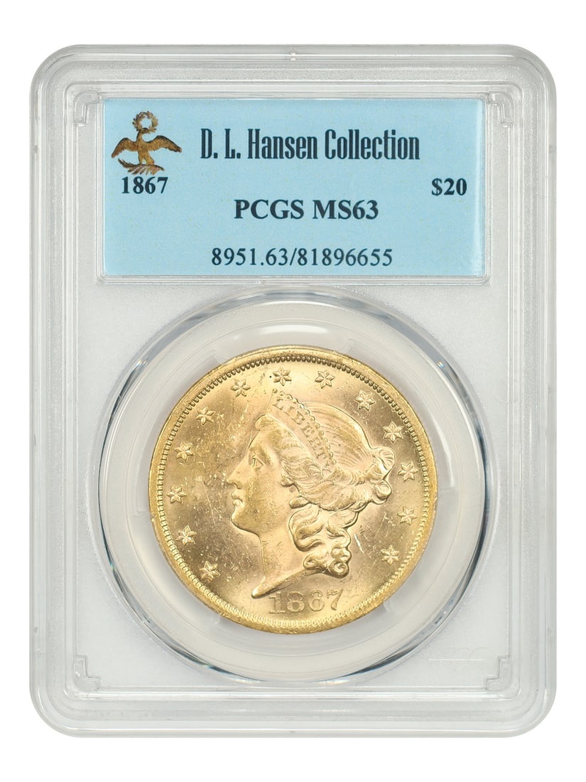 1867 Liberty Head $20 Double Eagle PCGS MS63 ex D.L. Hansen (1 of 4)