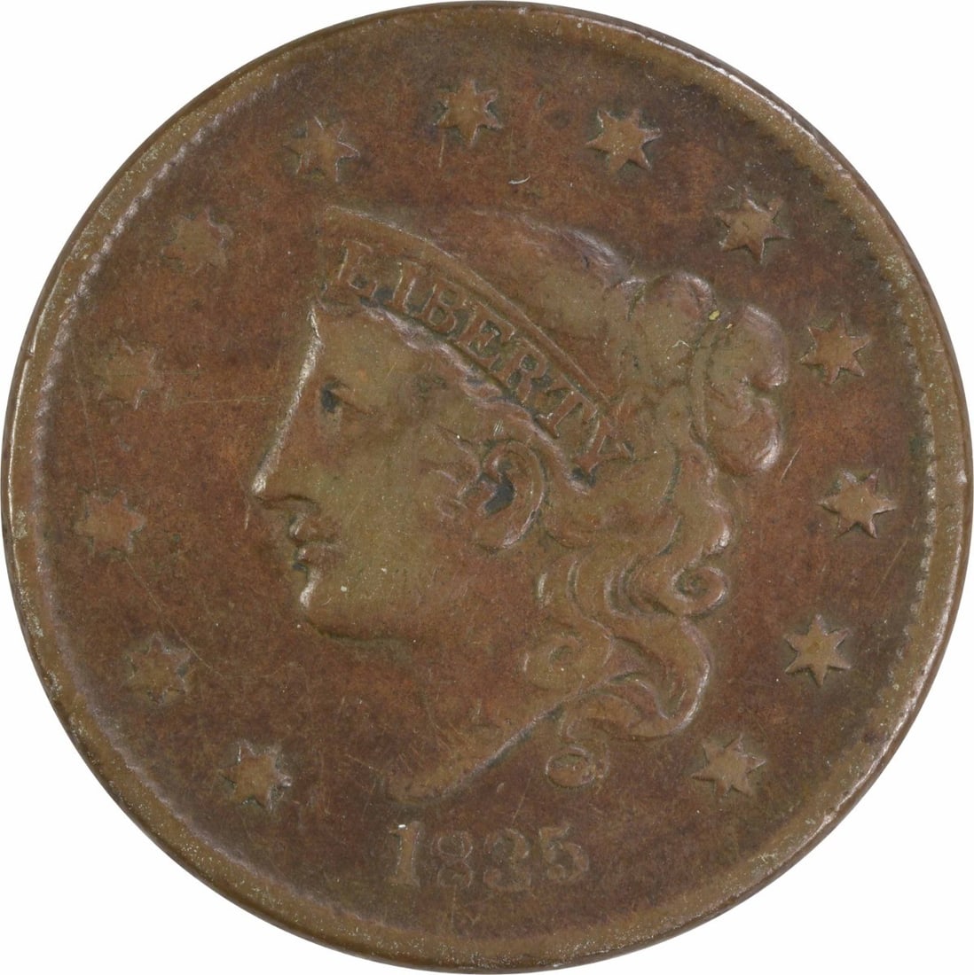 1835 Coronet Head Large Cent Copper Coin Uncertified: 1835 Coronet Head Large Cent Copper Coin Uncertified 1835 Large Cent coin with a Coronet Head design. This pre-owned coin is circulated and uncertified. Specifications Year: 1835 Denomination: Large C