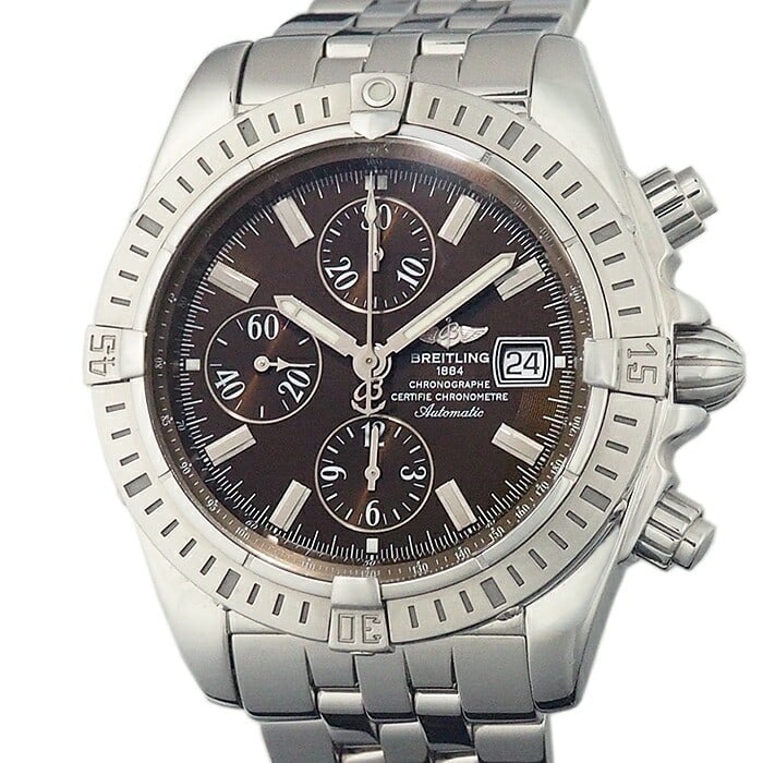 Breitling A156Q25PA Chronomat Evolution men's automatic steel watch: Breitling A156Q25PA Chronomat Evolution men's automatic steel watch Pre-owned Breitling Chronomat Evolution wristwatch with a brown dial and automatic movement. This stainless steel model is a Japan l