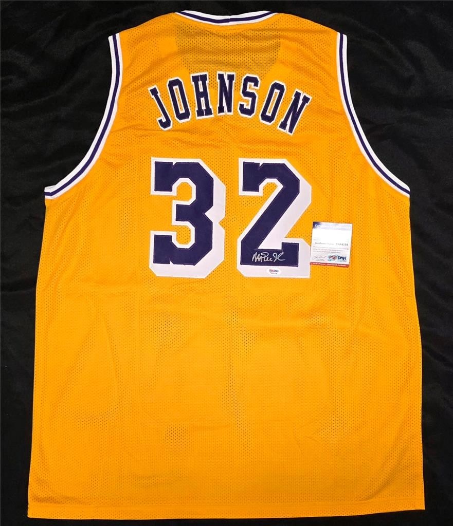 PSA Autographed Magic Johnson Los Angeles Lakers Basketball Jersey (1 of 5)