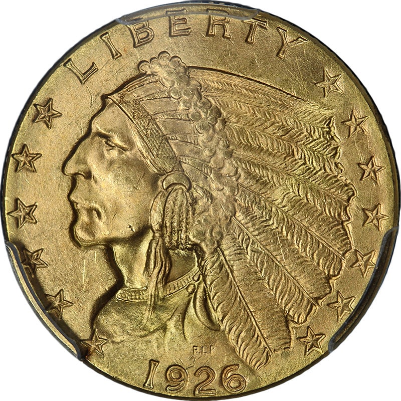 1926 $2.50 Indian Gold Coin PCGS MS64 Uncirculated Strong Strike: 1926 $2.50 Indian Gold Coin PCGS MS64 Uncirculated Strong Strike This original 1926 Indian Gold $2.50 coin is graded PCGS MS64 and is uncirculated. It features superb eye appeal, fantastic luster, and