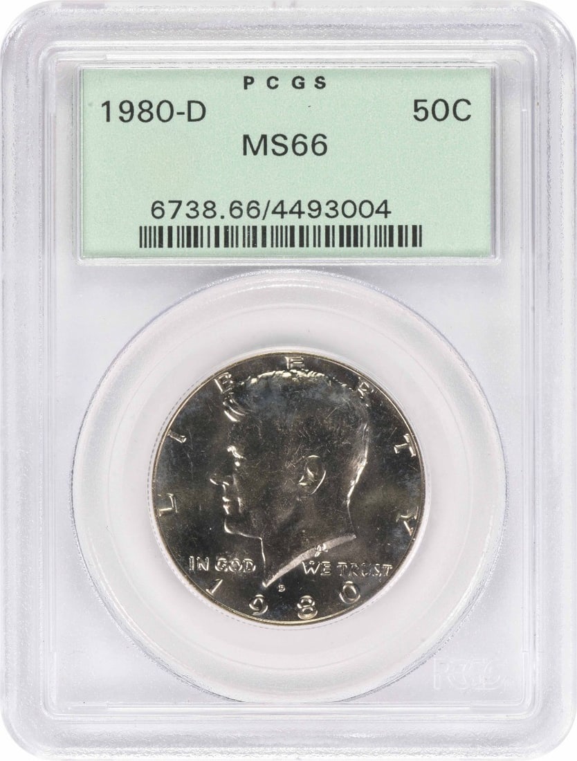 PCGS MS66 1980 D Kennedy 50C Clad Half Dollar: PCGS MS66 1980 D Kennedy 50C Clad Half Dollar 1980-D Kennedy Half Dollar graded MS66 by PCGS. This uncirculated clad 50-cent coin is a pre-owned example from the United States. Specifications Year: 19