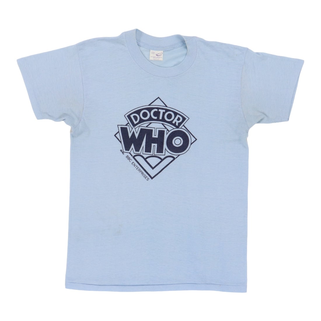 Vintage 1980 Doctor Who Blue Poly Cotton Shirt Large: Vintage 1980 Doctor Who Blue Poly Cotton Shirt Large This is an original vintage 1980 Dr Who shirt, not a modern reproduction. The shirt features no back graphics and is constructed from a 50/50 poly/