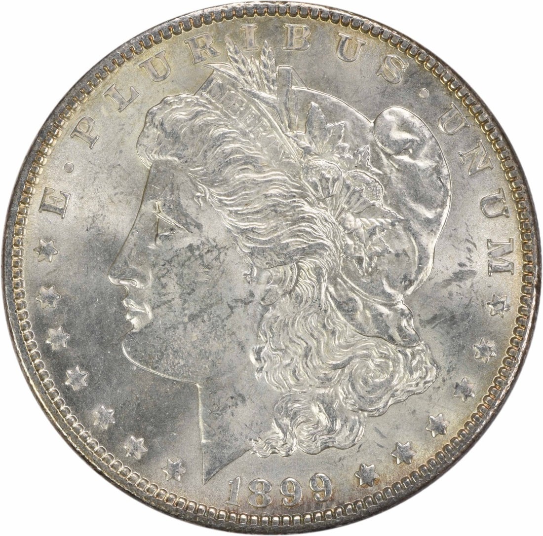 1899 Silver Morgan Dollar Uncirculated BU Philadelphia No Mint Mark: 1899 Silver Morgan Dollar Uncirculated BU Philadelphia No Mint Mark This 1899 Morgan Silver Dollar is in brilliant uncirculated condition and remains uncertified. It features a silver composition and 