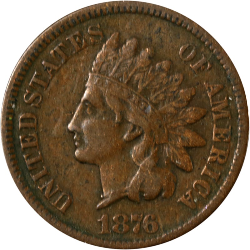 1876 Copper United States Indian Head Cent Circulated Coin: 1876 Copper United States Indian Head Cent Circulated Coin This 1876 Indian Cent is a pre-owned, circulated coin from the United States, composed of copper. It remains uncertified and is a classic exa