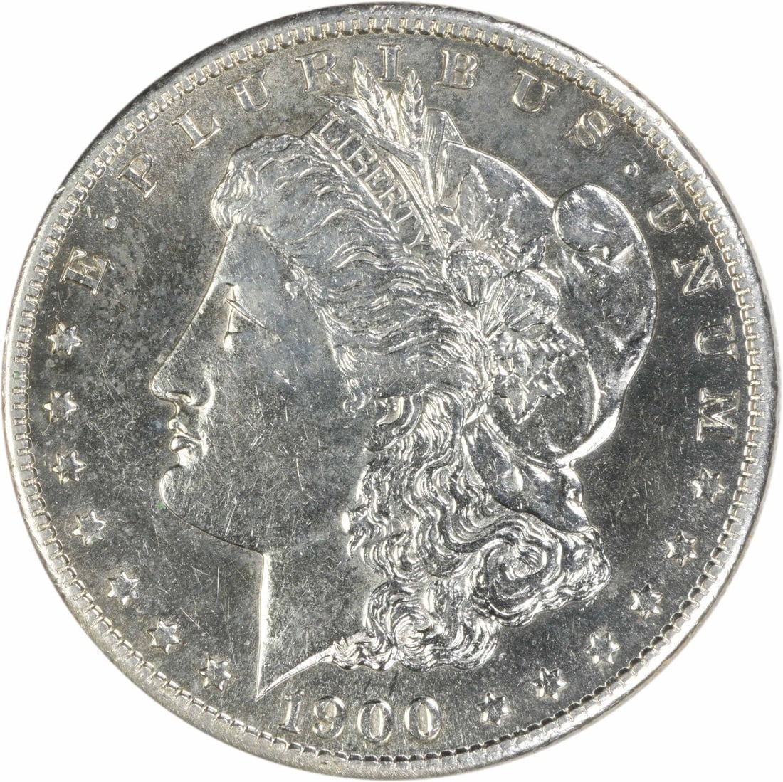 1900 San Francisco Morgan Dollar AU Uncertified: 1900 San Francisco Morgan Dollar AU Uncertified This 1900-S Morgan Silver Dollar is an ungraded, circulated coin featuring the iconic design by George T. Morgan. Minted in San Francisco, it is compose